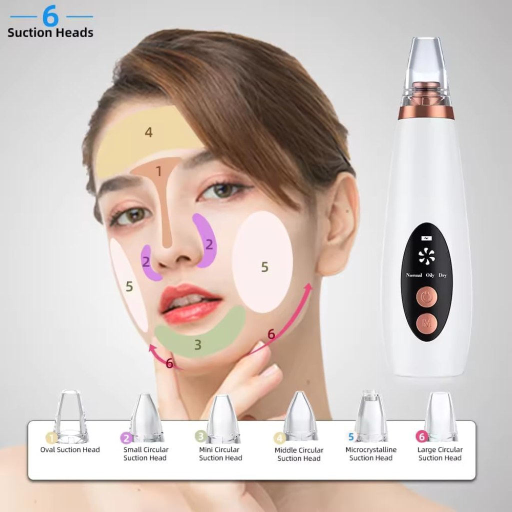 6 in 1 USB Rechargeable Blackhead Remover Pore Vacuum