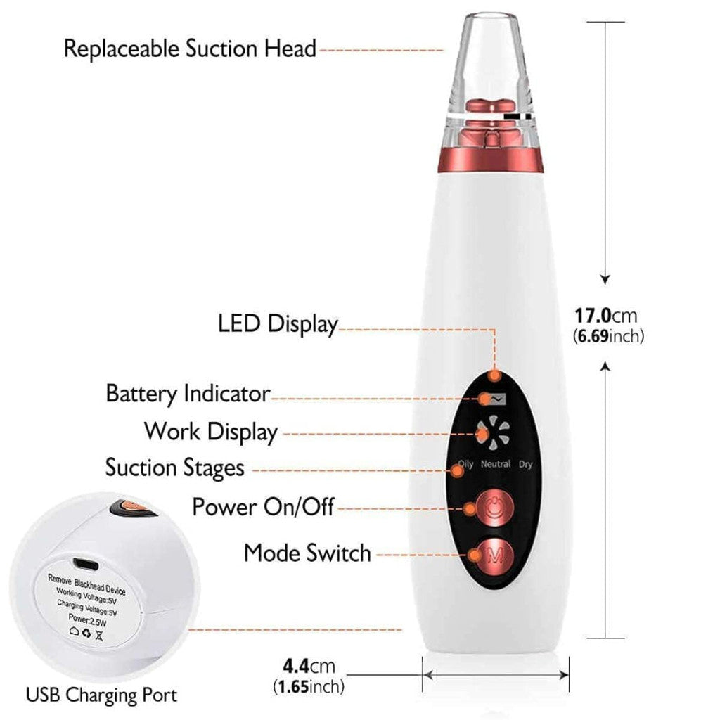 6 in 1 USB Rechargeable Blackhead Remover Pore Vacuum