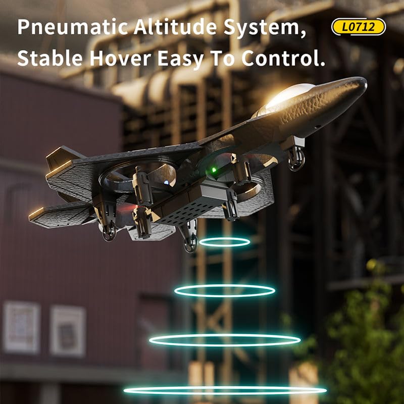 Remote Control Fighter Plane Toy with LED Lights, 2.4GHz RC Airplane, One Key Take Off, Stable Hover, 360° Stunt Roll, Rechargeable Foam Aircraft for Kids and Beginners