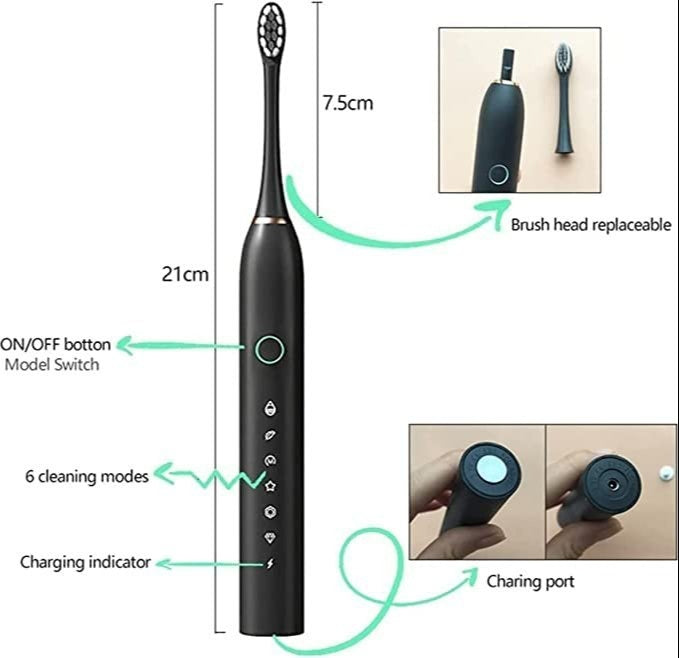 X3 Sonic Electric Toothbrush Rechargeable – Whitening, Deep Cleaning, Gum Care, USB Charging Electric Toothbrush for Adults