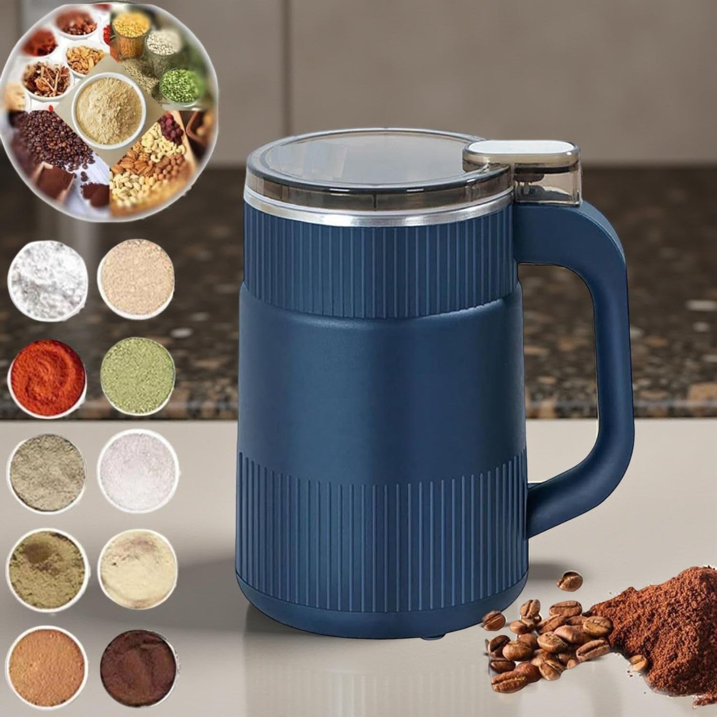 Electric Spice Grinder with Handle – Stainless Steel Blade Coffee & Masala Grinder