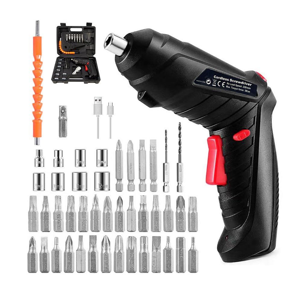 47-in-1 Cordless Electric Screwdriver Drill Kit – Rechargeable Mini Drill with LED Light