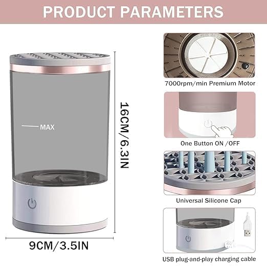 Rechargeable Makeup Brush Cleaner, Automatic Brush Cleaning Spinner Machine for Cosmetic Makeup Brushes, Portable Electric Cleaning Tool with USB Charging