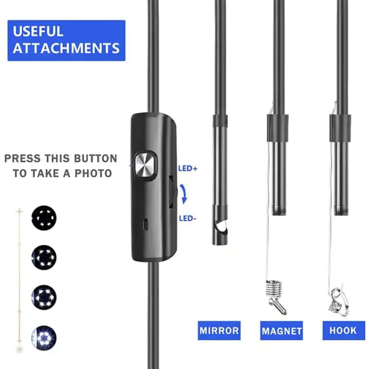 3-in-1 Mobile Endoscope HD Camera with LED Light, Waterproof Wired Inspection Camera for Ear Check, Pipe, Gap and Home Repair Use