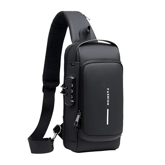 Premium Anti-Theft Crossbody Sling Bag with Number Lock, Waterproof Travel Chest Bag, Multi-Compartment Shoulder Pack for Phone, Wallet, Passport, Office, College and Daily Use