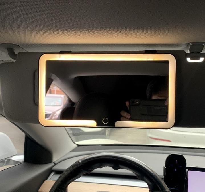 Car Vanity Mirror for Sun Visor, Clip-On Makeup Mirror with LED Light, Car Makeup Mirror for Travel and Daily Commute