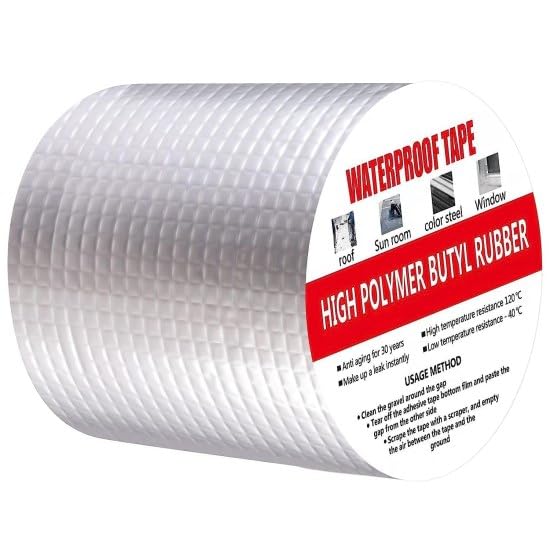 Waterproof Aluminium Butyl Tape 4 Inch x 5 Meter, Self-Adhesive Aluminium Foil Sealing Tape for Roof, Pipe, Gutter, Window Gap and Surface Crack Repair, Silver