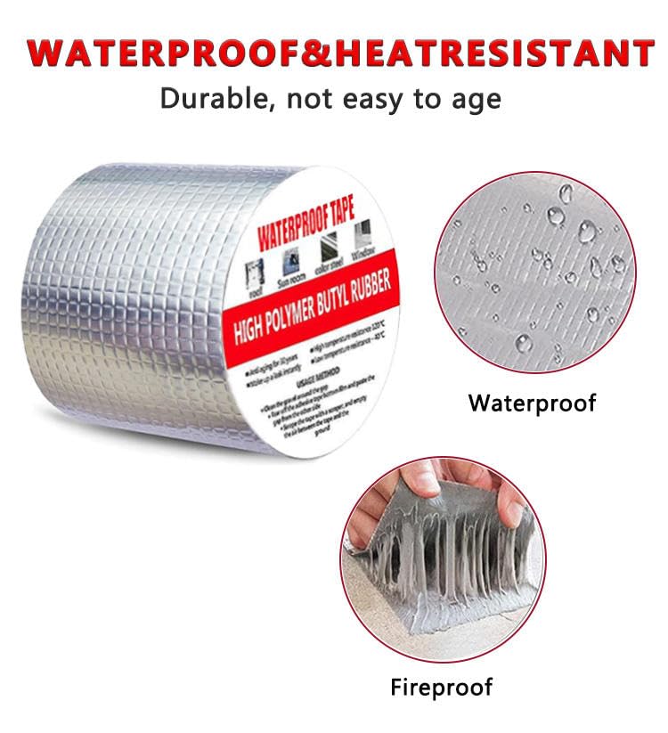 Waterproof Aluminium Butyl Tape 4 Inch x 5 Meter, Self-Adhesive Aluminium Foil Sealing Tape for Roof, Pipe, Gutter, Window Gap and Surface Crack Repair, Silver
