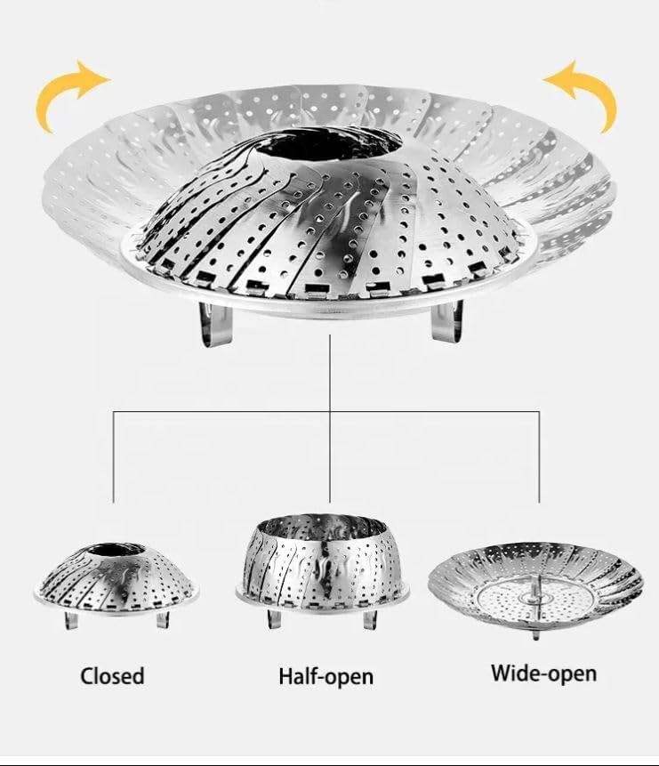 Vegetable Steamer Basket Expandable Stainless Steel Folding Steam Rack for Cooking Vegetables Momos Fruits Pasta and Pressure Cooker Use