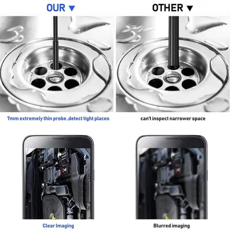 3-in-1 Mobile Endoscope HD Camera with LED Light, Waterproof Wired Inspection Camera for Ear Check, Pipe, Gap and Home Repair Use