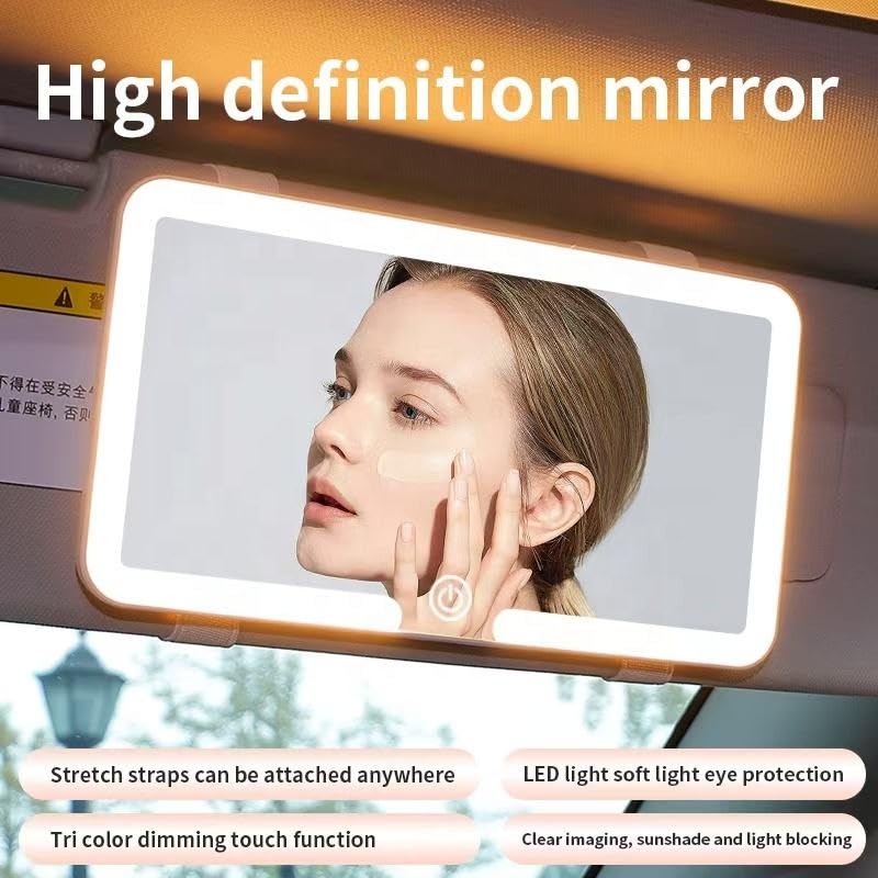 Car Vanity Mirror for Sun Visor, Clip-On Makeup Mirror with LED Light, Car Makeup Mirror for Travel and Daily Commute