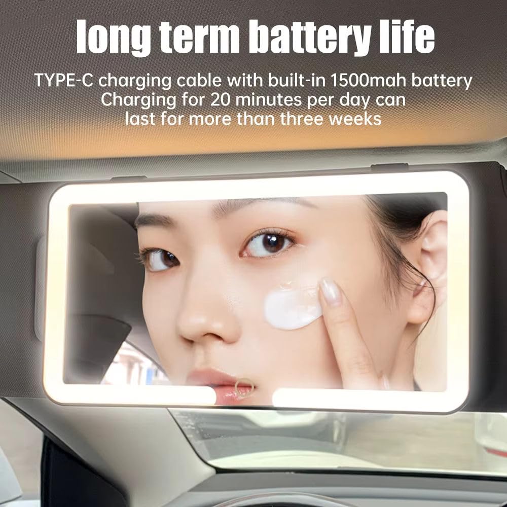 Car Vanity Mirror for Sun Visor, Clip-On Makeup Mirror with LED Light, Car Makeup Mirror for Travel and Daily Commute