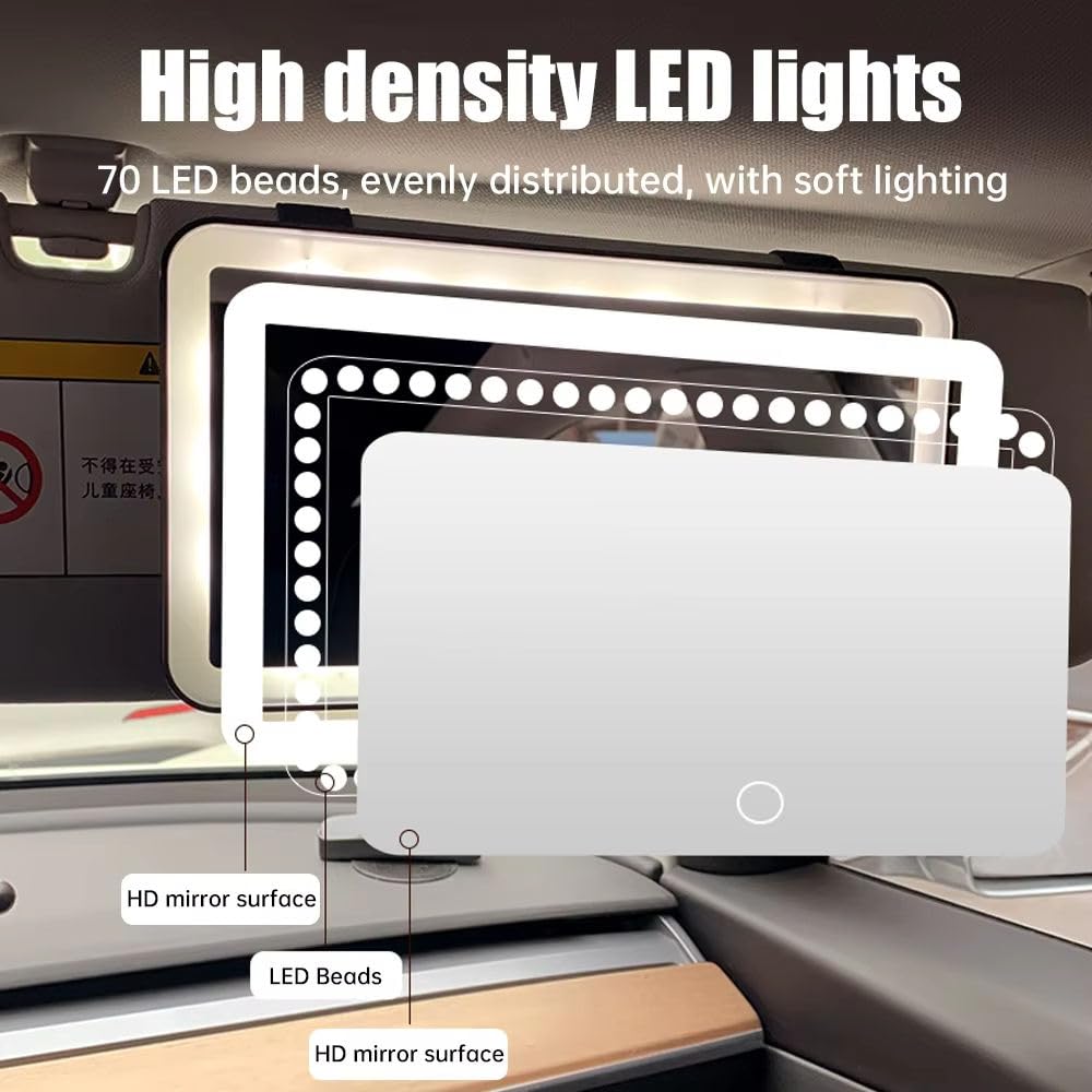 Car Vanity Mirror for Sun Visor, Clip-On Makeup Mirror with LED Light, Car Makeup Mirror for Travel and Daily Commute