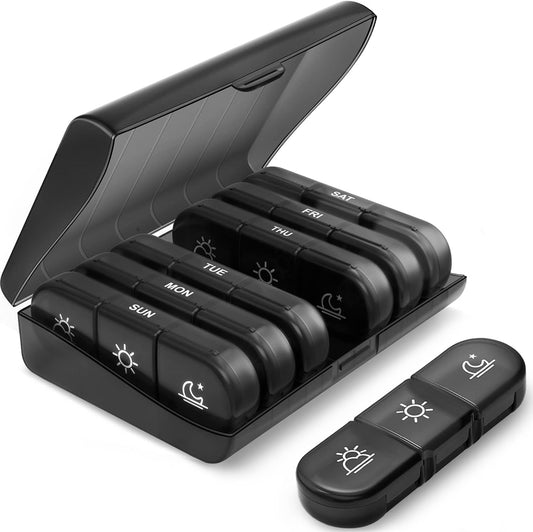 7 Day Pill Organizer Box – Weekly Medicine Storage Case with 3 Daily Compartments for Tablets, Capsules & Vitamins