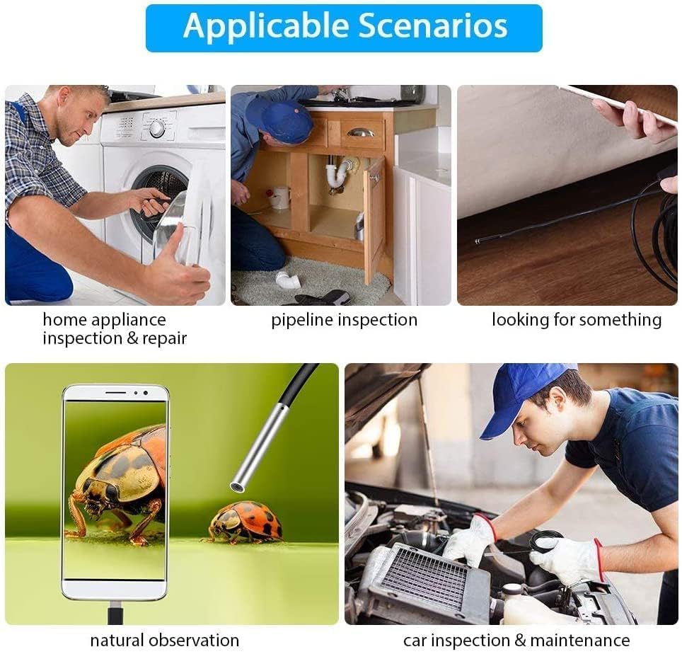 3-in-1 Mobile Endoscope HD Camera with LED Light, Waterproof Wired Inspection Camera for Ear Check, Pipe, Gap and Home Repair Use