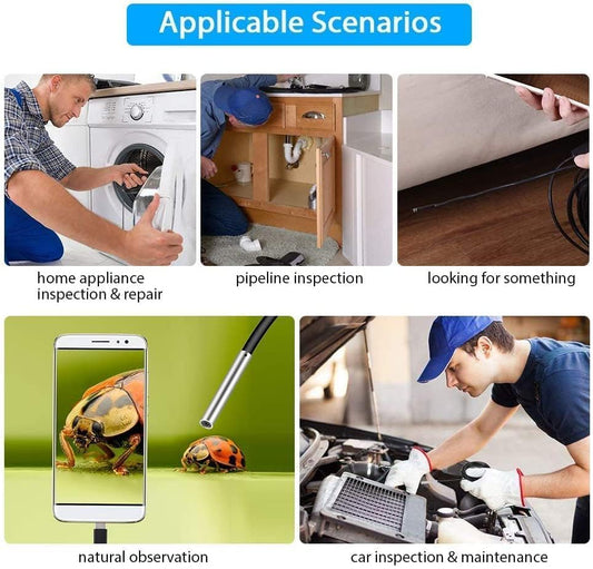 3-in-1 Mobile Endoscope HD Camera with LED Light, Waterproof Wired Inspection Camera for Ear Check, Pipe, Gap and Home Repair Use
