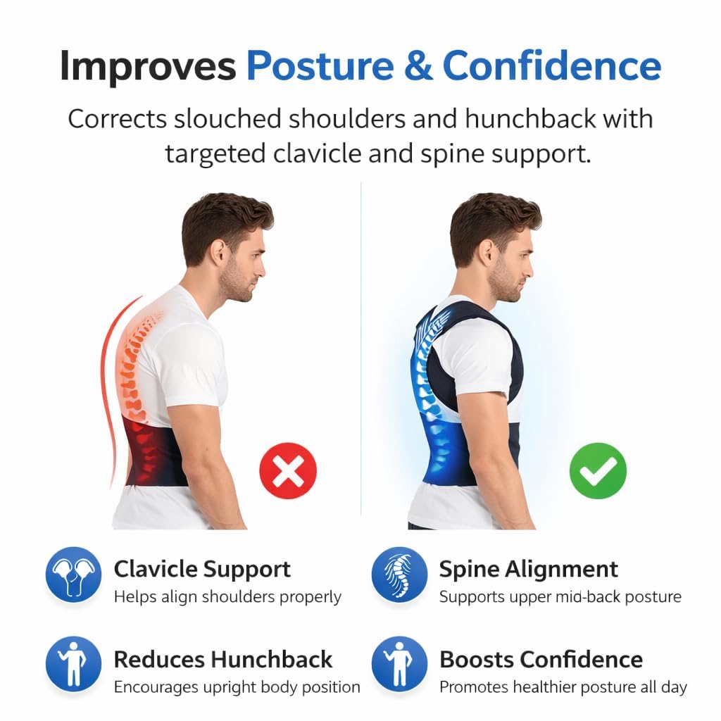 X-Cross Back Posture Corrector Belt, Adjustable Shoulder Support Brace, Breathable Neoprene Upper Back Support for Office Work, Study, Gaming and Daily Wear