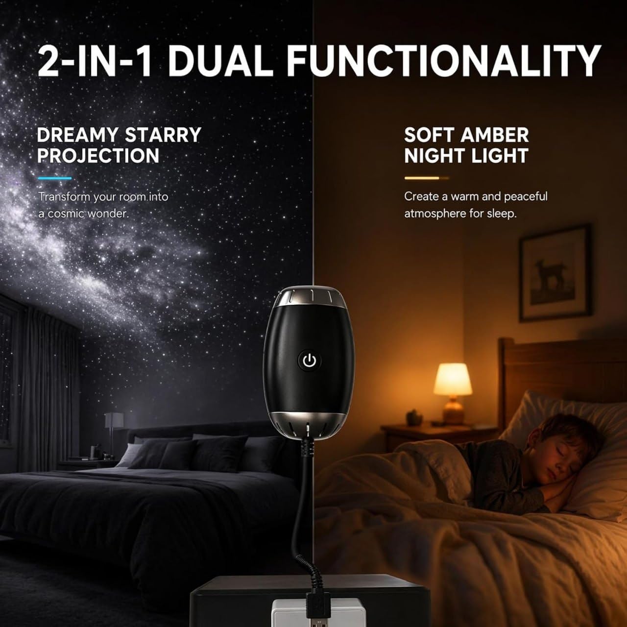 Starry Sky Projector USB Night Light with 360° Flexible Gooseneck, Adjustable Galaxy Ceiling & Wall Projection for Bedroom, Car Interior, Gaming Room & Home Decor