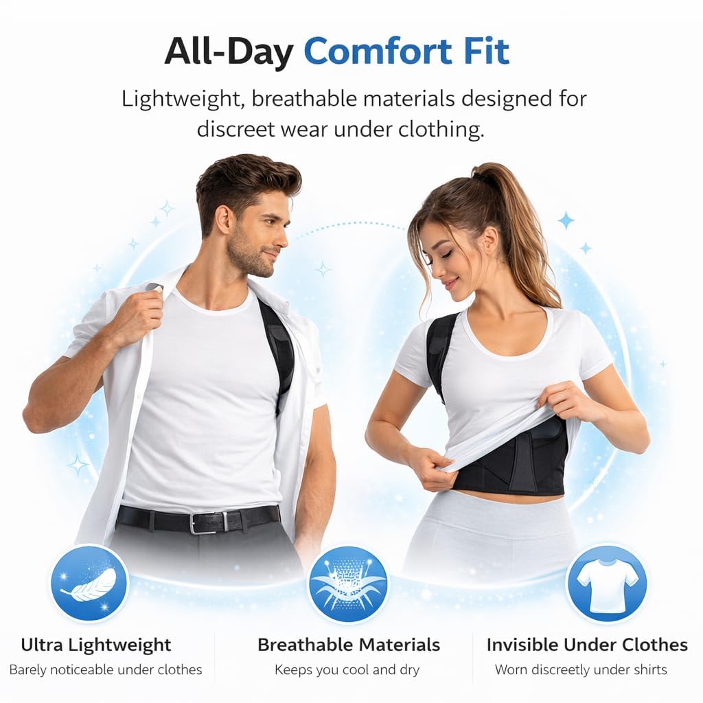 X-Cross Back Posture Corrector Belt, Adjustable Shoulder Support Brace, Breathable Neoprene Upper Back Support for Office Work, Study, Gaming and Daily Wear