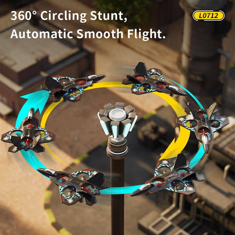 Remote Control Fighter Plane Toy with LED Lights, 2.4GHz RC Airplane, One Key Take Off, Stable Hover, 360° Stunt Roll, Rechargeable Foam Aircraft for Kids and Beginners