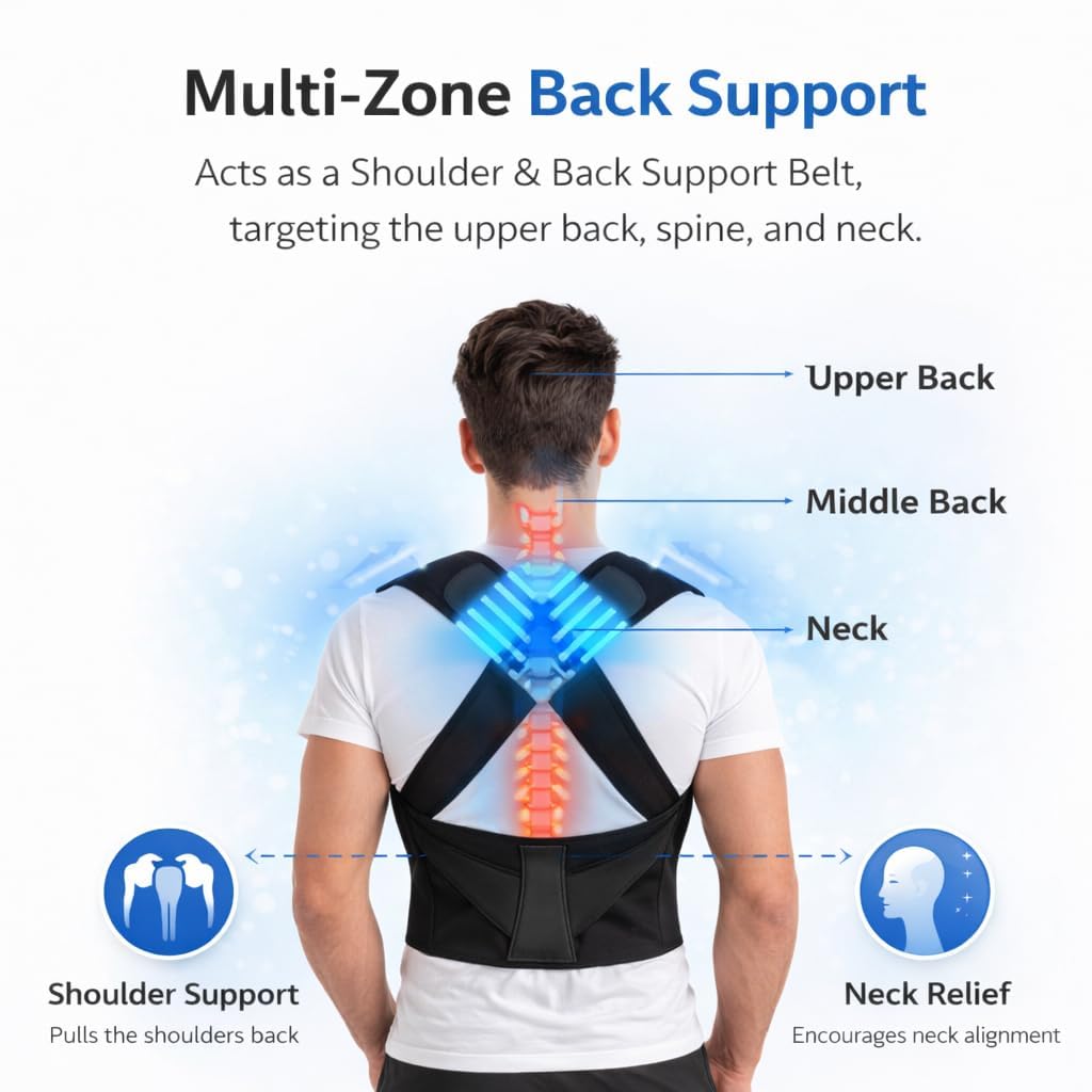 X-Cross Back Posture Corrector Belt, Adjustable Shoulder Support Brace, Breathable Neoprene Upper Back Support for Office Work, Study, Gaming and Daily Wear
