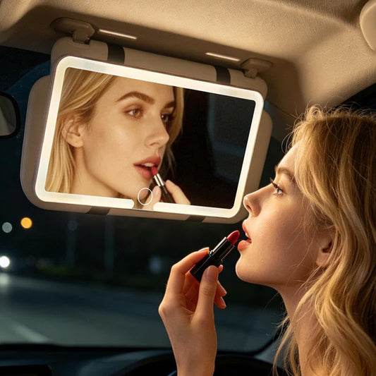 Car Vanity Mirror for Sun Visor, Clip-On Makeup Mirror with LED Light, Car Makeup Mirror for Travel and Daily Commute