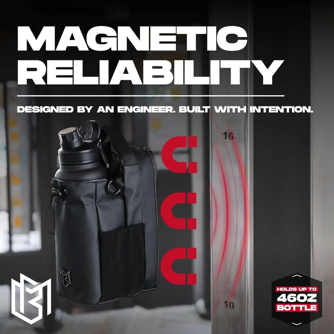 Magnetic Gym Bag with Water Bottle Holder, Compact Sports Sling Pouch for Workout, Fitness Training and Outdoor Activities, Magnetic Bottle Carrier for Men and Women