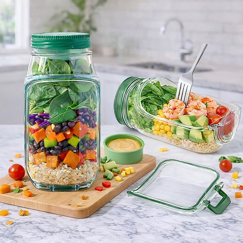 1.2 L Salad Container, Reusable Food Storage Container with Lid, Portable Lunch and Meal Prep Box for Office, Travel and Picnic