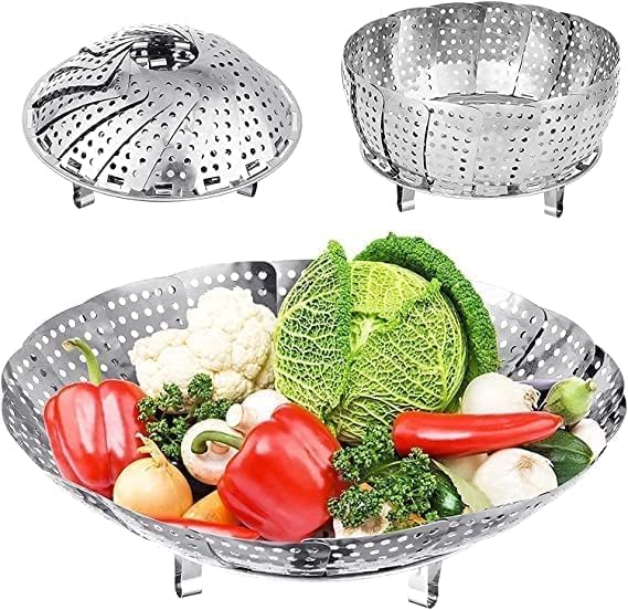 Vegetable Steamer Basket Expandable Stainless Steel Folding Steam Rack for Cooking Vegetables Momos Fruits Pasta and Pressure Cooker Use