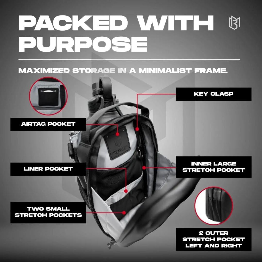 Magnetic Gym Bag with Water Bottle Holder, Compact Sports Sling Pouch for Workout, Fitness Training and Outdoor Activities, Magnetic Bottle Carrier for Men and Women