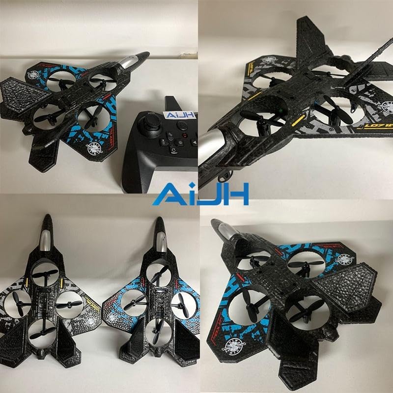 Remote Control Fighter Plane Toy with LED Lights, 2.4GHz RC Airplane, One Key Take Off, Stable Hover, 360° Stunt Roll, Rechargeable Foam Aircraft for Kids and Beginners