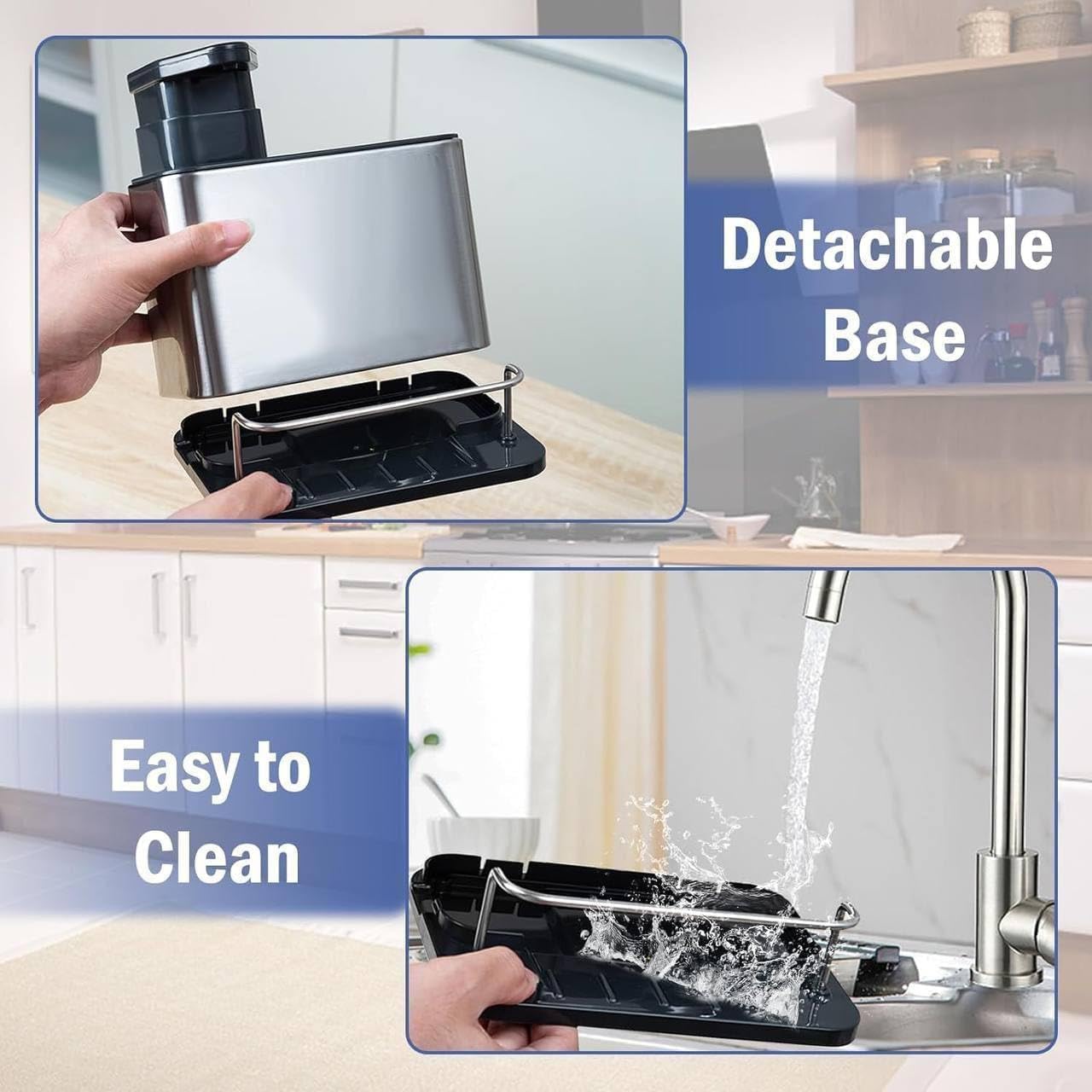 3-in-1 Kitchen Sink Organizer Caddy with Soap Dispenser | Sponge Holder, Brush Storage Compartment, Removable Drip Tray, For Kitchen Countertop
