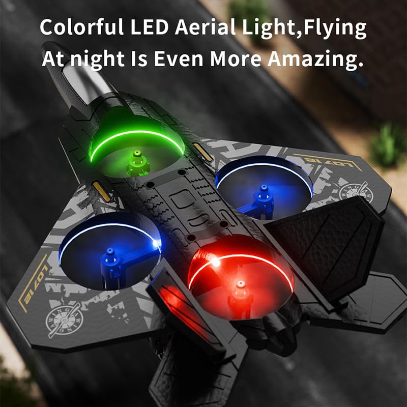Remote Control Fighter Plane Toy with LED Lights, 2.4GHz RC Airplane, One Key Take Off, Stable Hover, 360° Stunt Roll, Rechargeable Foam Aircraft for Kids and Beginners