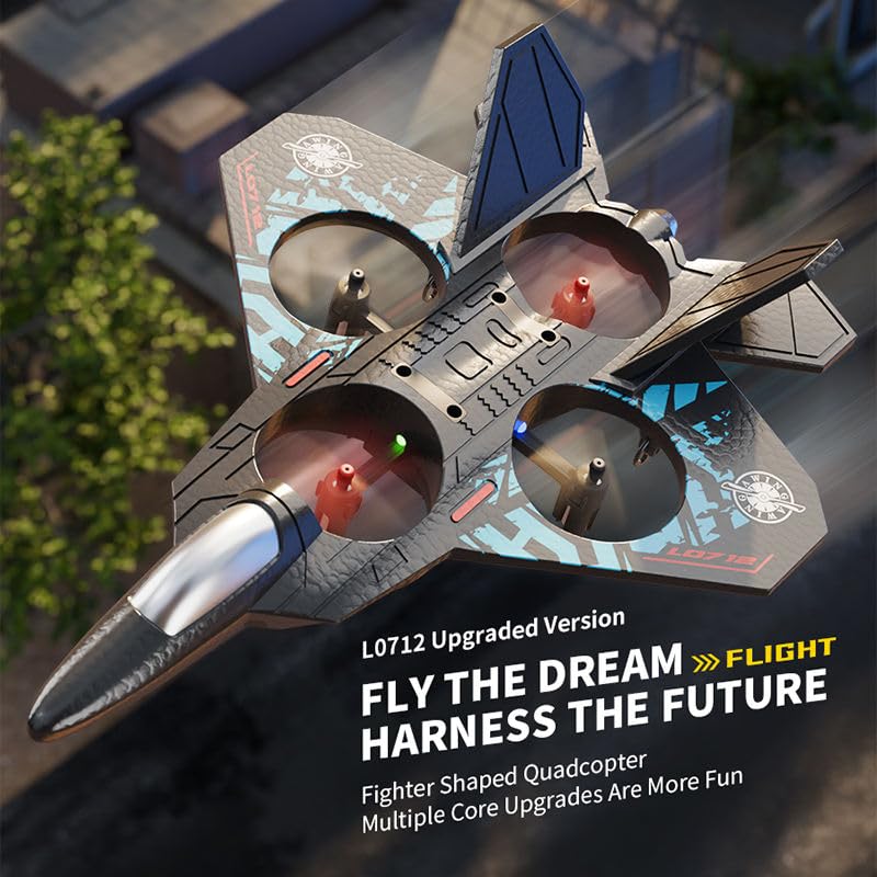 Remote Control Fighter Plane Toy with LED Lights, 2.4GHz RC Airplane, One Key Take Off, Stable Hover, 360° Stunt Roll, Rechargeable Foam Aircraft for Kids and Beginners
