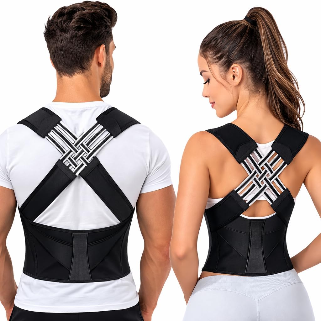 X-Cross Back Posture Corrector Belt, Adjustable Shoulder Support Brace, Breathable Neoprene Upper Back Support for Office Work, Study, Gaming and Daily Wear