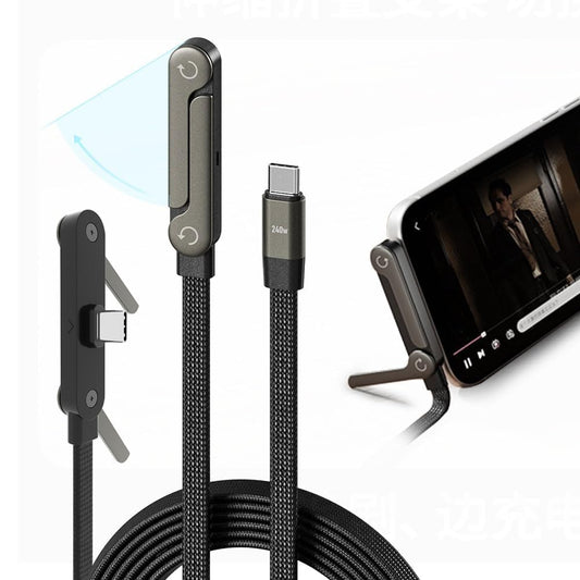 2-in-1 Invisible Holder Charger Cable, 240W Fast Charging Type-C Cable with 480Mbps Data Transfer, Nylon Braided USB C Charging Cord for Smartphones, Tablets, Laptops and Daily Use