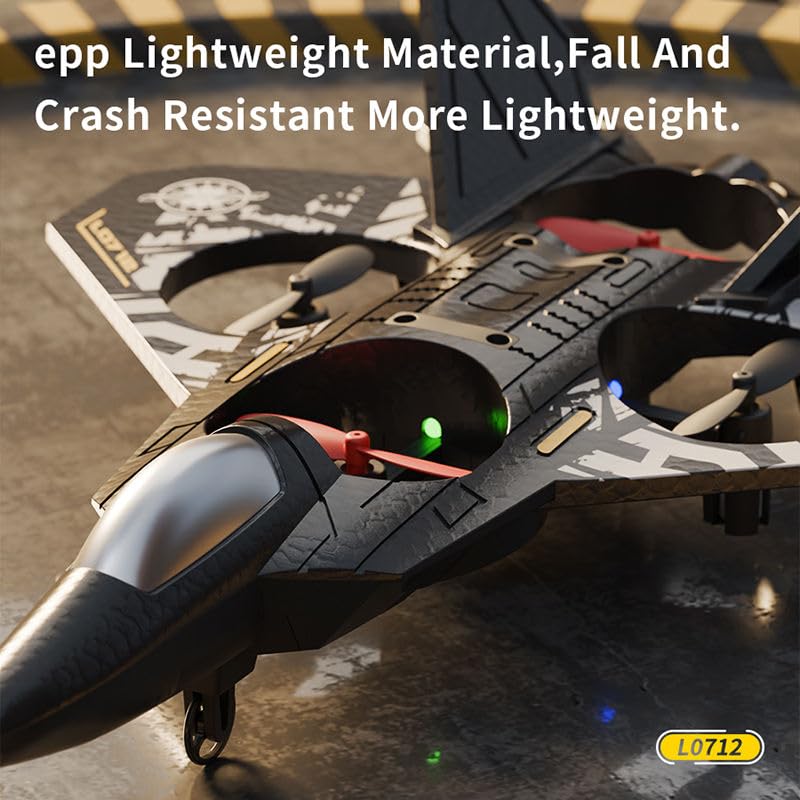 Remote Control Fighter Plane Toy with LED Lights, 2.4GHz RC Airplane, One Key Take Off, Stable Hover, 360° Stunt Roll, Rechargeable Foam Aircraft for Kids and Beginners