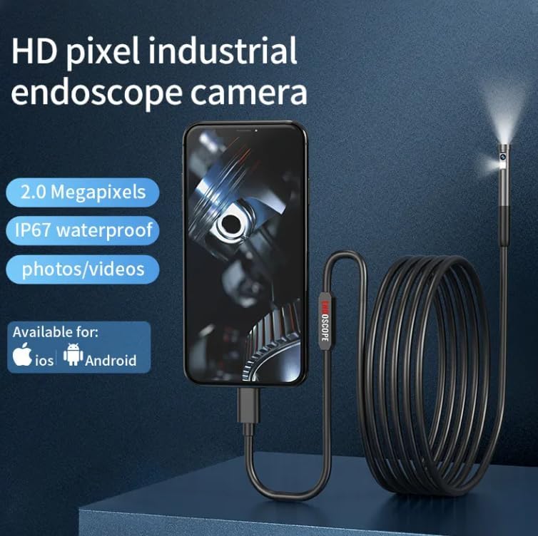 3-in-1 Mobile Endoscope HD Camera with LED Light, Waterproof Wired Inspection Camera for Ear Check, Pipe, Gap and Home Repair Use