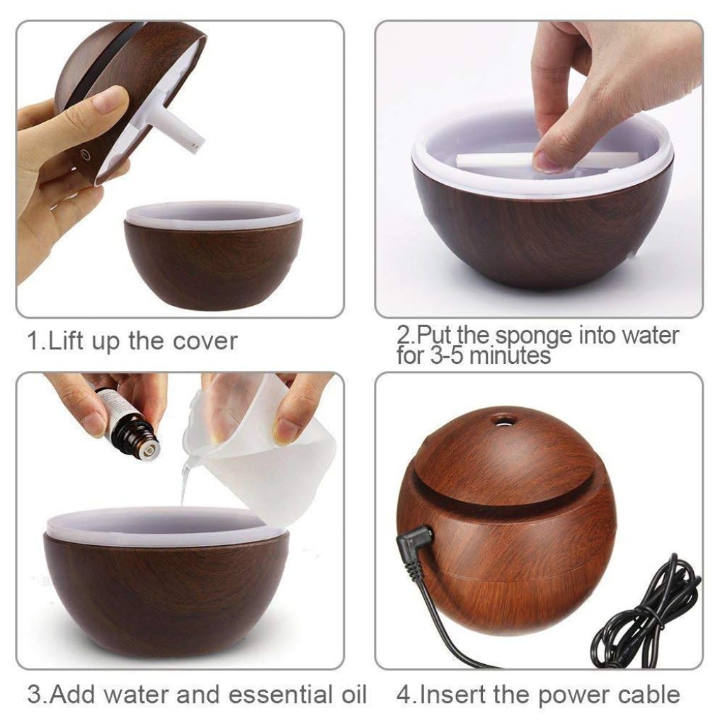 Wooden Cool Mist Humidifier & Essential Oil Aroma Diffuser with Colorful LED Light