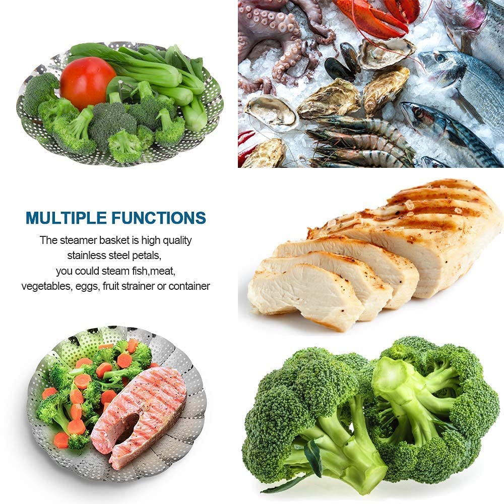 Vegetable Steamer Basket Expandable Stainless Steel Folding Steam Rack for Cooking Vegetables Momos Fruits Pasta and Pressure Cooker Use