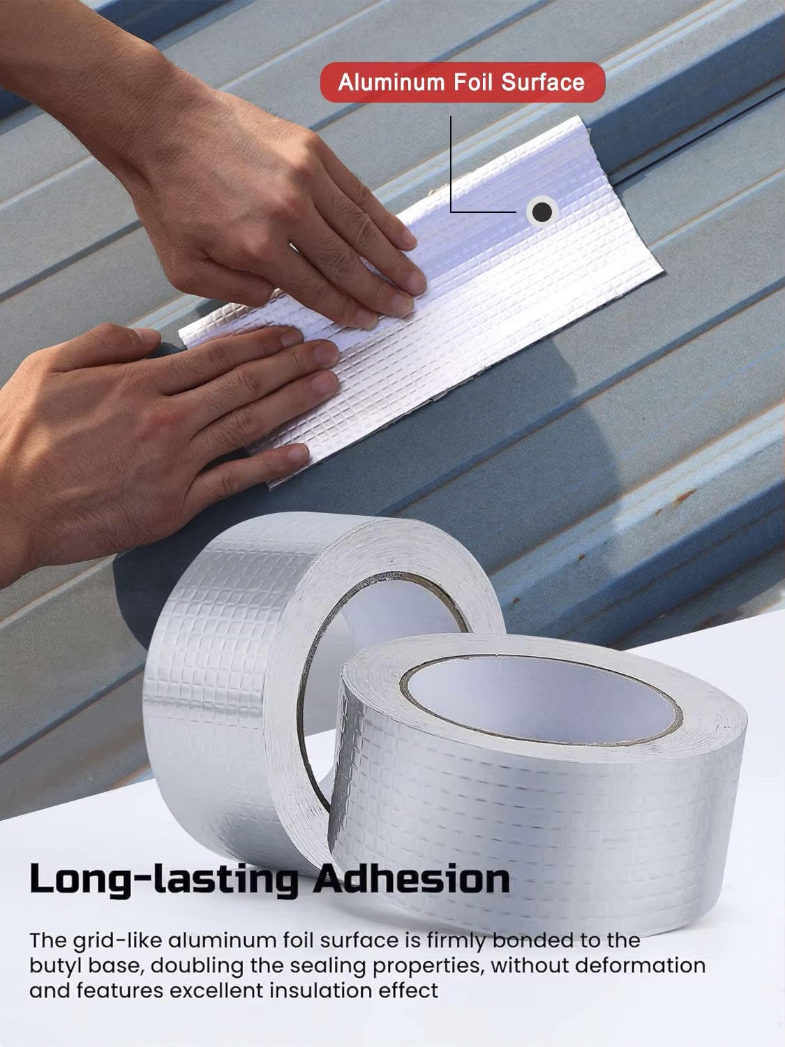 Waterproof Aluminium Butyl Tape 4 Inch x 5 Meter, Self-Adhesive Aluminium Foil Sealing Tape for Roof, Pipe, Gutter, Window Gap and Surface Crack Repair, Silver