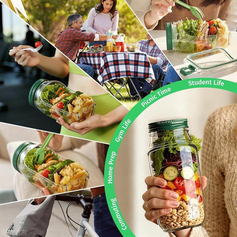 1.2 L Salad Container, Reusable Food Storage Container with Lid, Portable Lunch and Meal Prep Box for Office, Travel and Picnic