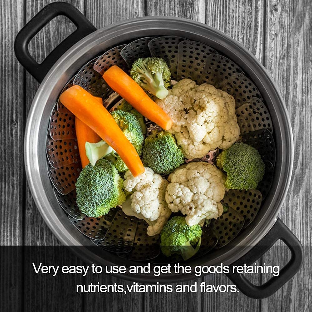Vegetable Steamer Basket Expandable Stainless Steel Folding Steam Rack for Cooking Vegetables Momos Fruits Pasta and Pressure Cooker Use