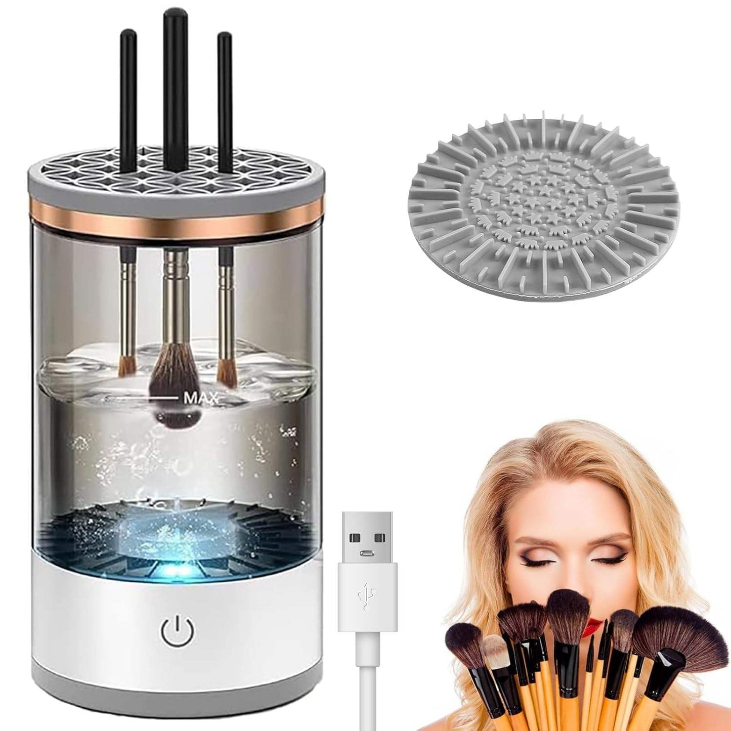 Rechargeable Makeup Brush Cleaner, Automatic Brush Cleaning Spinner Machine for Cosmetic Makeup Brushes, Portable Electric Cleaning Tool with USB Charging