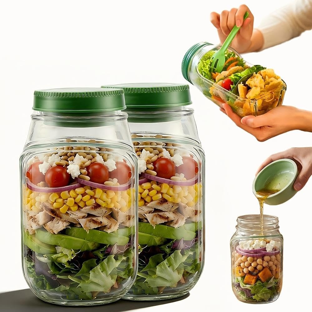 1.2 L Salad Container, Reusable Food Storage Container with Lid, Portable Lunch and Meal Prep Box for Office, Travel and Picnic