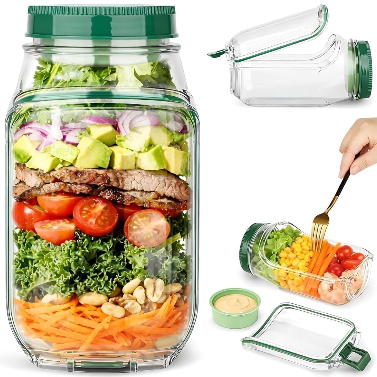 1.2 L Salad Container, Reusable Food Storage Container with Lid, Portable Lunch and Meal Prep Box for Office, Travel and Picnic