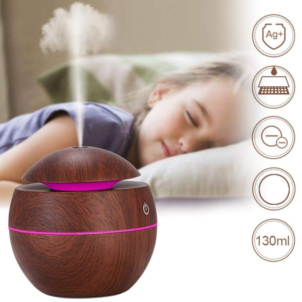 Wooden Cool Mist Humidifier & Essential Oil Aroma Diffuser with Colorful LED Light