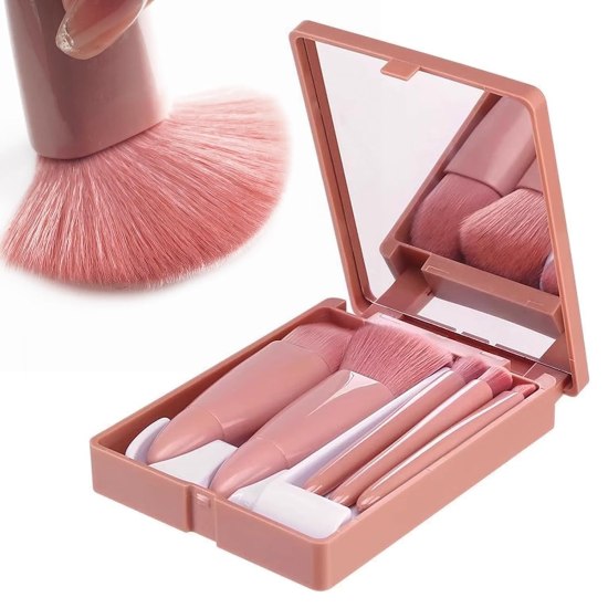 Mini Makeup Brush Set, Portable Mini Makeup Brush Case, Professional Travel Makeup Brush Set, Professional Travel Makeup Brush Set, Comes with Mirror, Ladies Face Eyebrow Blush and Lip Gloss.