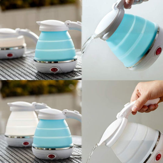 Travel Folding Electric Kettle, Fast Boiling, Beautiful Design Collapsible, Portable Electric Kettle, 600ml Boil Dry Protection, 100-240V Food Grade Silicone Foldable Kettle