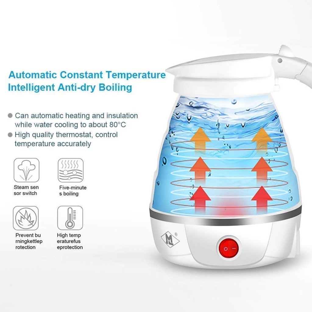 Travel Folding Electric Kettle, Fast Boiling, Beautiful Design Collapsible, Portable Electric Kettle, 600ml Boil Dry Protection, 100-240V Food Grade Silicone Foldable Kettle